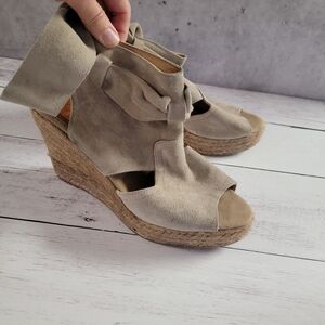 Kanna Beige Suede Wedge Sandals, Euro 40 (81/2-9)